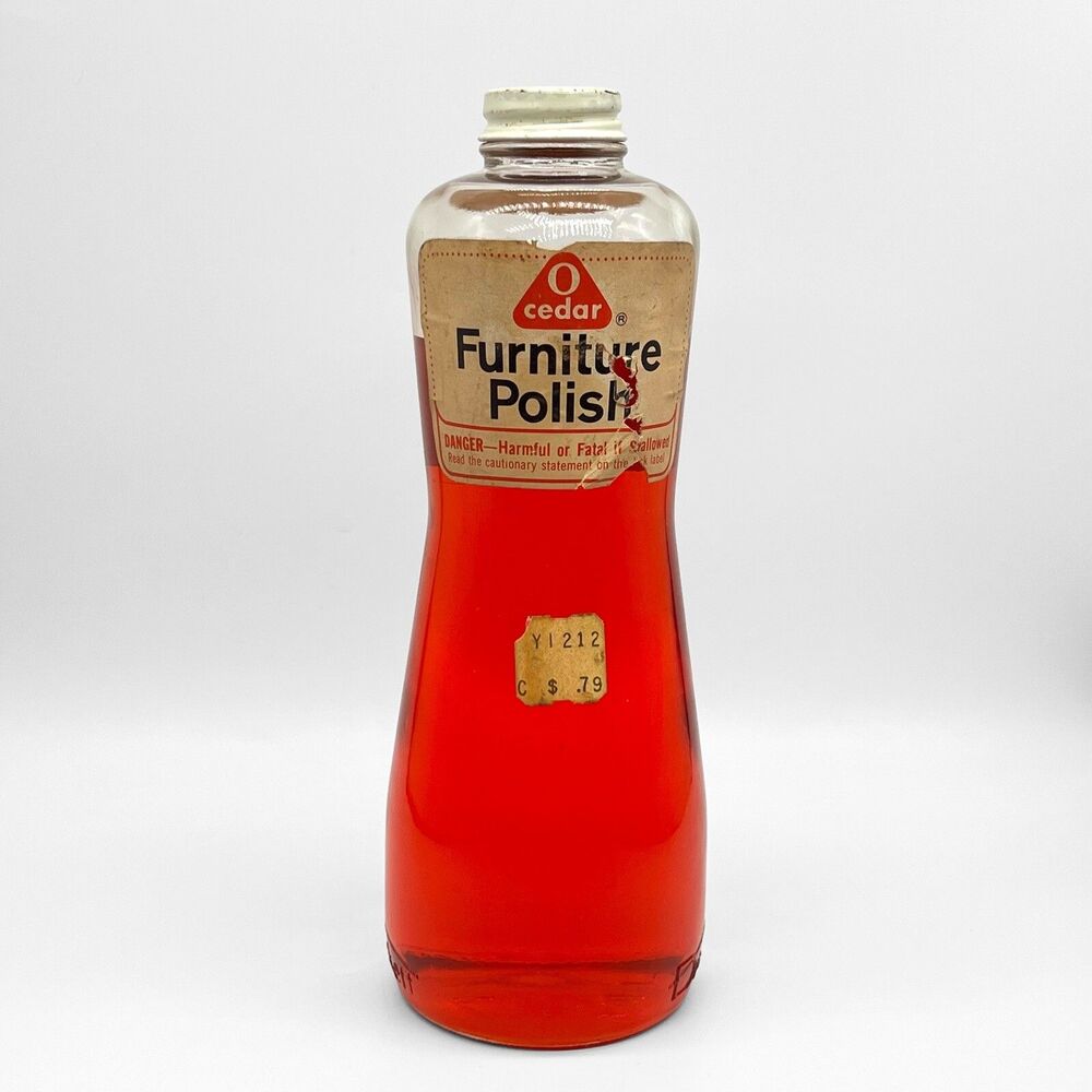 Vintage 1963 O-Cedar Furniture Polish Glass Bottle Red Liquid Display Prop MCM
